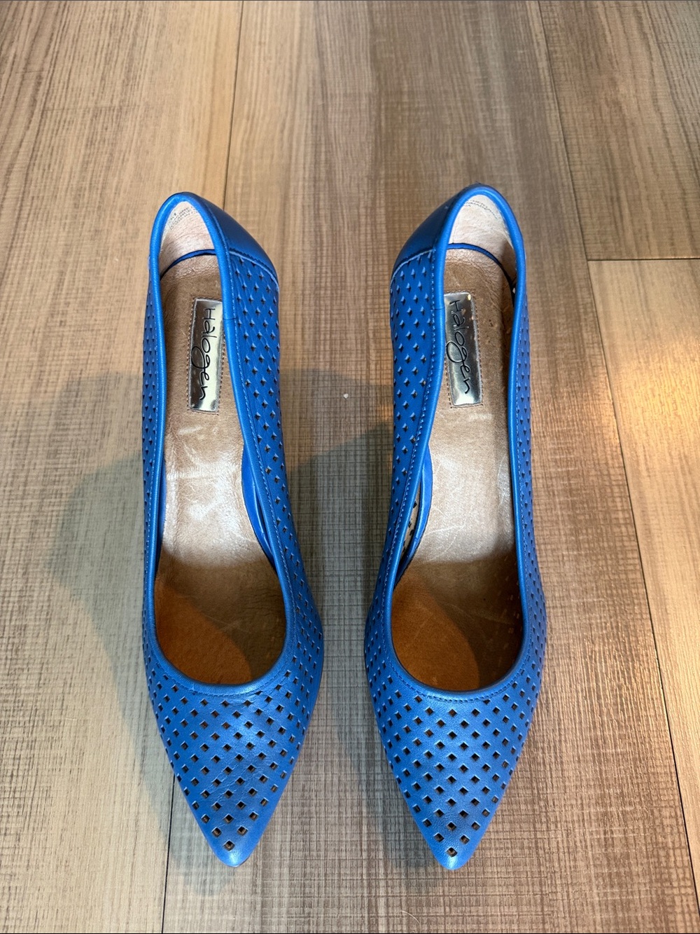Halogen Cobalt Blue Perforated Pointed-Toe Pumps